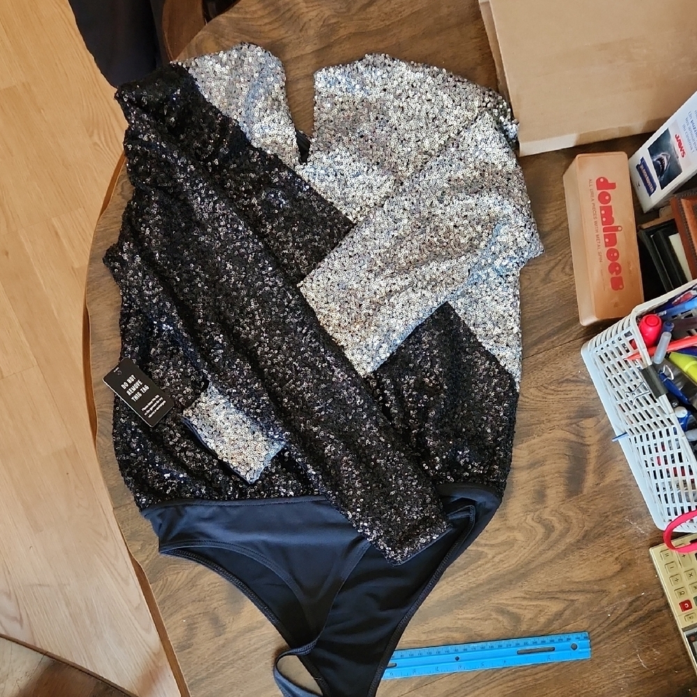 Sequin Women's One Piece - Black and Silver